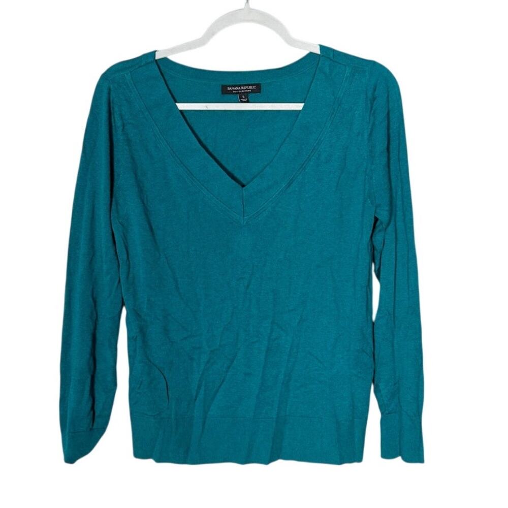 Banana Republic V-Neck Sweater Lightweight Silk Cashmere Blend Teal Size Small